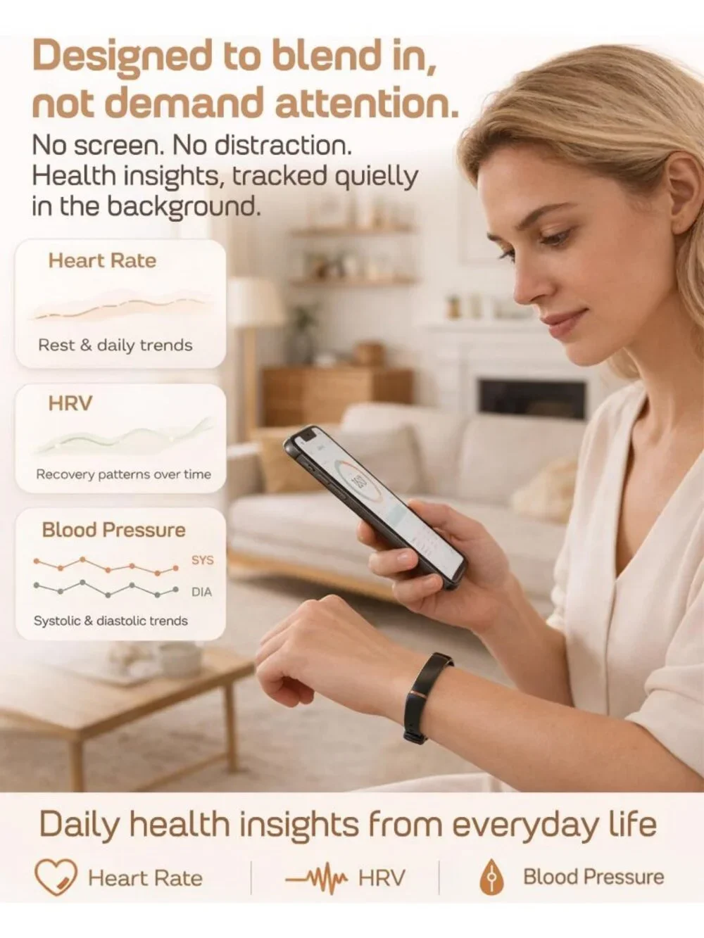 Screenless Fitness Tracker for Men & Women - Health Monitoring & Activity